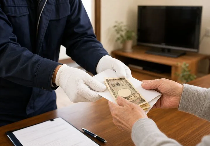 その場で現金お渡しの様子
